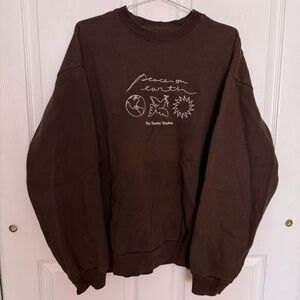 Palo Santo Studios Espresso Brown Peace on Earth Sweatshirt Size S/M
